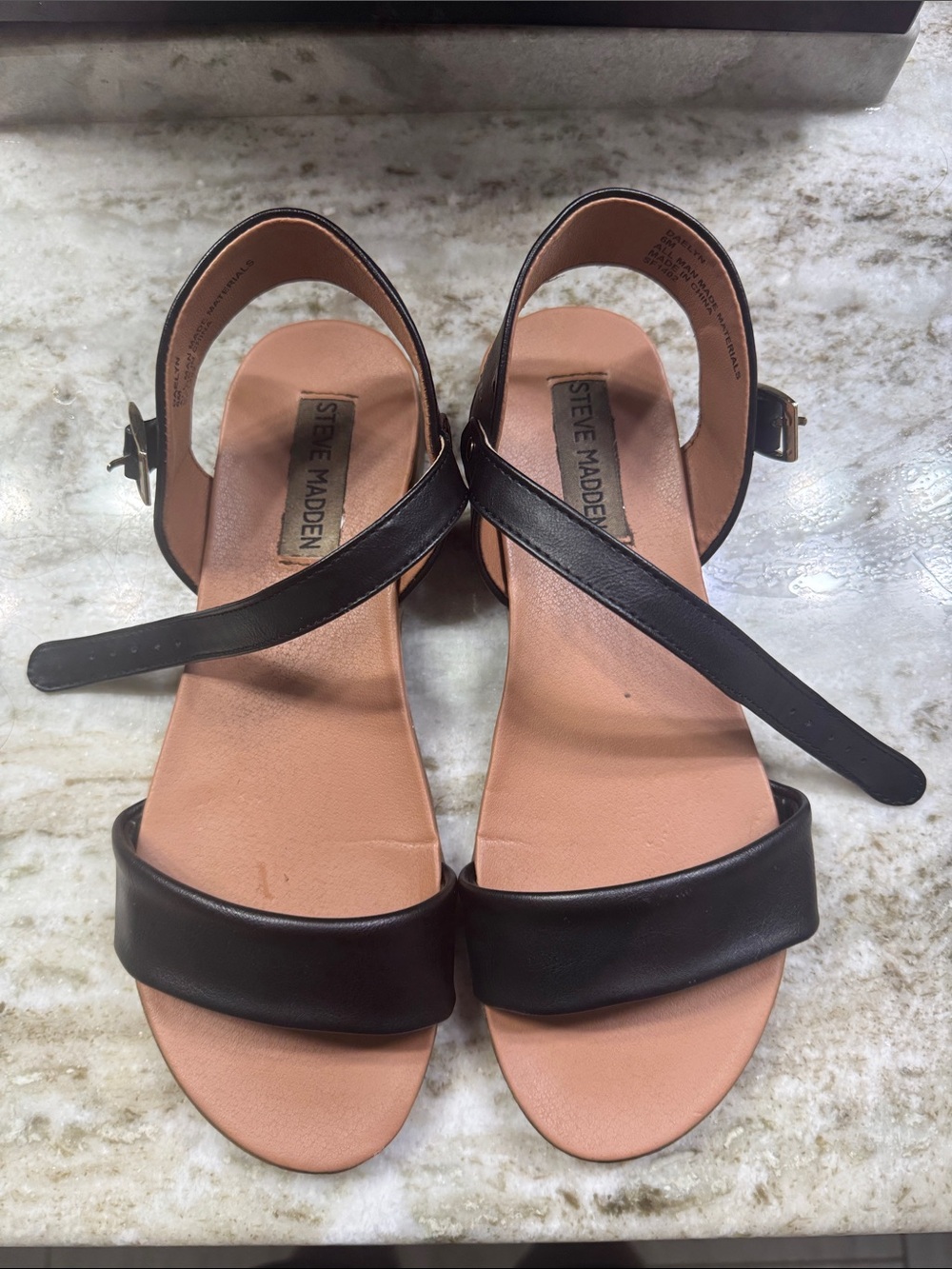 Steve Madden Black Strappy Open-Toe Sandals with Tan Insole